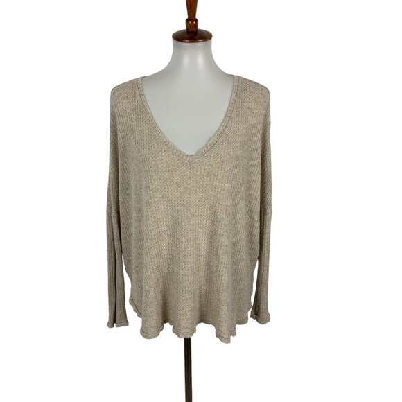 Urban Outfitters Cream V Neck Long Sleeve Top Small Boho Slouchy Knit - Picture 1 of 5